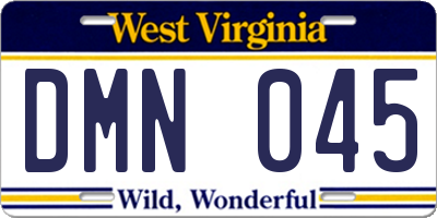 WV license plate DMN045