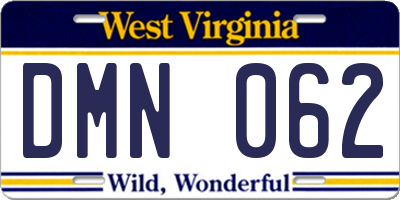 WV license plate DMN062