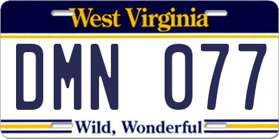 WV license plate DMN077