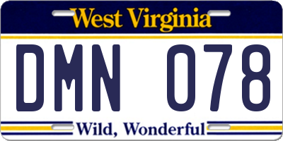 WV license plate DMN078