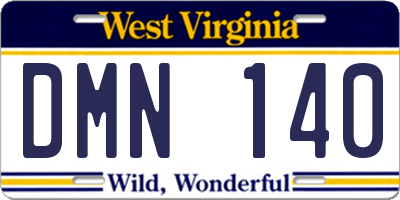 WV license plate DMN140