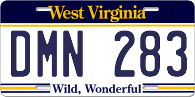 WV license plate DMN283