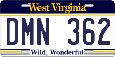 WV license plate DMN362