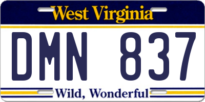 WV license plate DMN837
