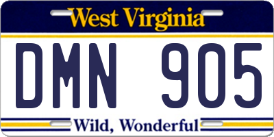 WV license plate DMN905