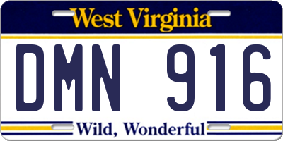 WV license plate DMN916