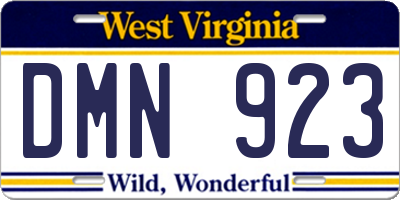 WV license plate DMN923