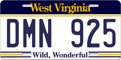 WV license plate DMN925