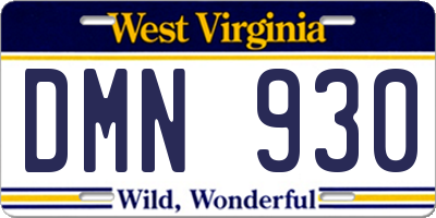 WV license plate DMN930