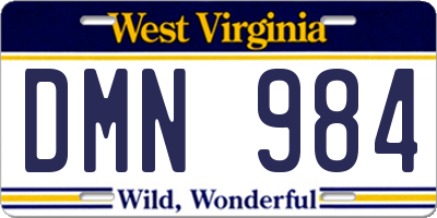 WV license plate DMN984