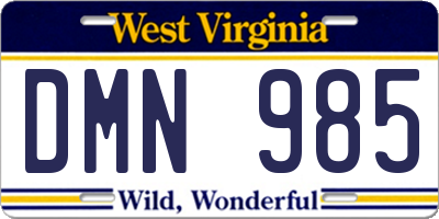 WV license plate DMN985