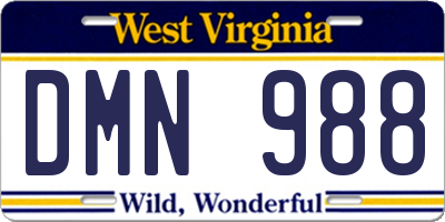 WV license plate DMN988