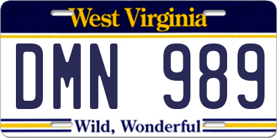 WV license plate DMN989