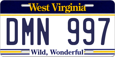 WV license plate DMN997