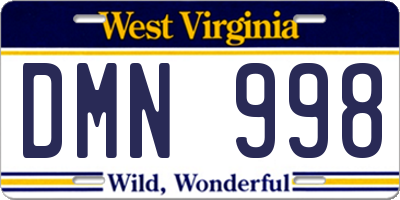 WV license plate DMN998