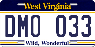 WV license plate DMO033