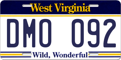 WV license plate DMO092