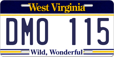 WV license plate DMO115