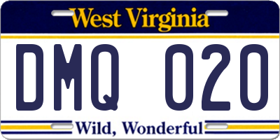 WV license plate DMQ020