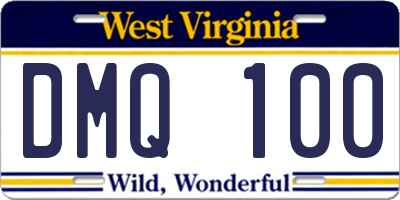 WV license plate DMQ100