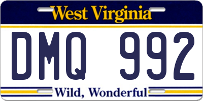 WV license plate DMQ992