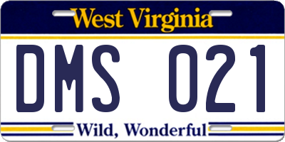 WV license plate DMS021