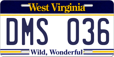 WV license plate DMS036