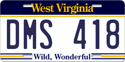 WV license plate DMS418