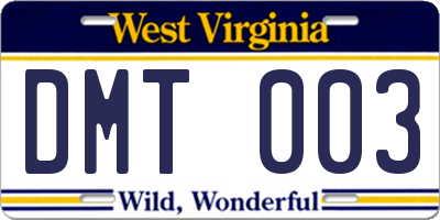 WV license plate DMT003