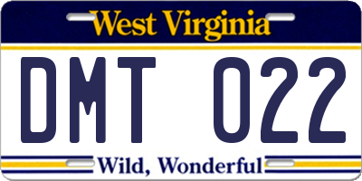 WV license plate DMT022