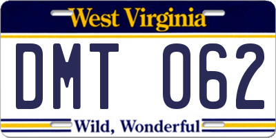 WV license plate DMT062