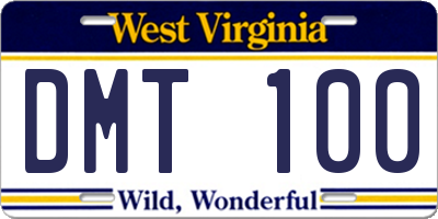 WV license plate DMT100