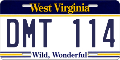 WV license plate DMT114