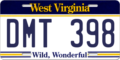 WV license plate DMT398
