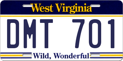 WV license plate DMT701