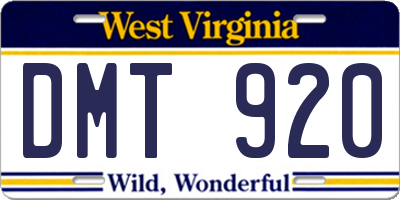 WV license plate DMT920