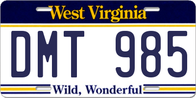 WV license plate DMT985
