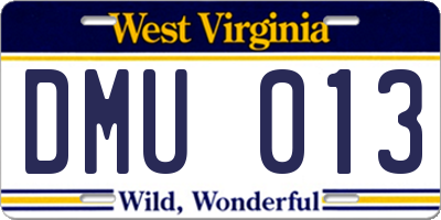 WV license plate DMU013
