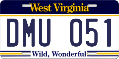 WV license plate DMU051