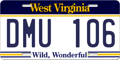 WV license plate DMU106