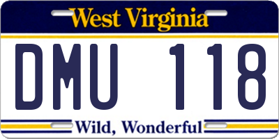 WV license plate DMU118