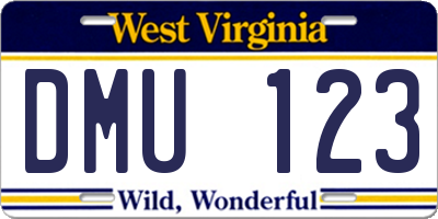 WV license plate DMU123