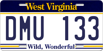 WV license plate DMU133