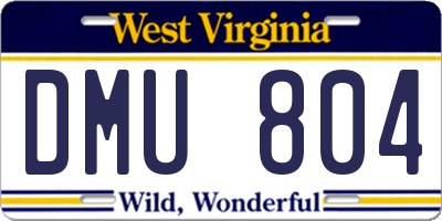 WV license plate DMU804