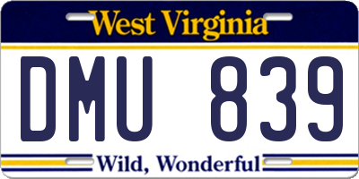 WV license plate DMU839
