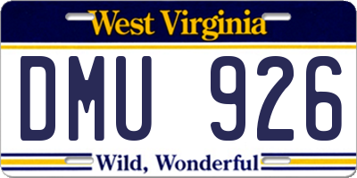 WV license plate DMU926