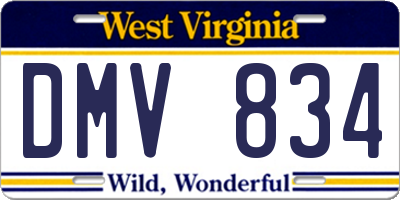 WV license plate DMV834