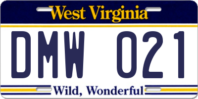 WV license plate DMW021