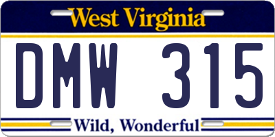 WV license plate DMW315