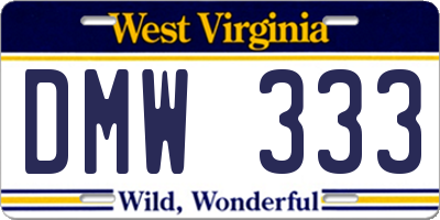 WV license plate DMW333